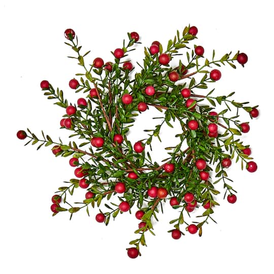 4.25" Artificial Christmas Boxwood & Berry Candle Rings, 2ct.